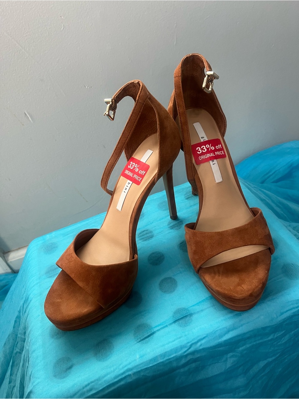 Gianni Bini Rust Brown Suede High Heel Ankle Strap Sandals